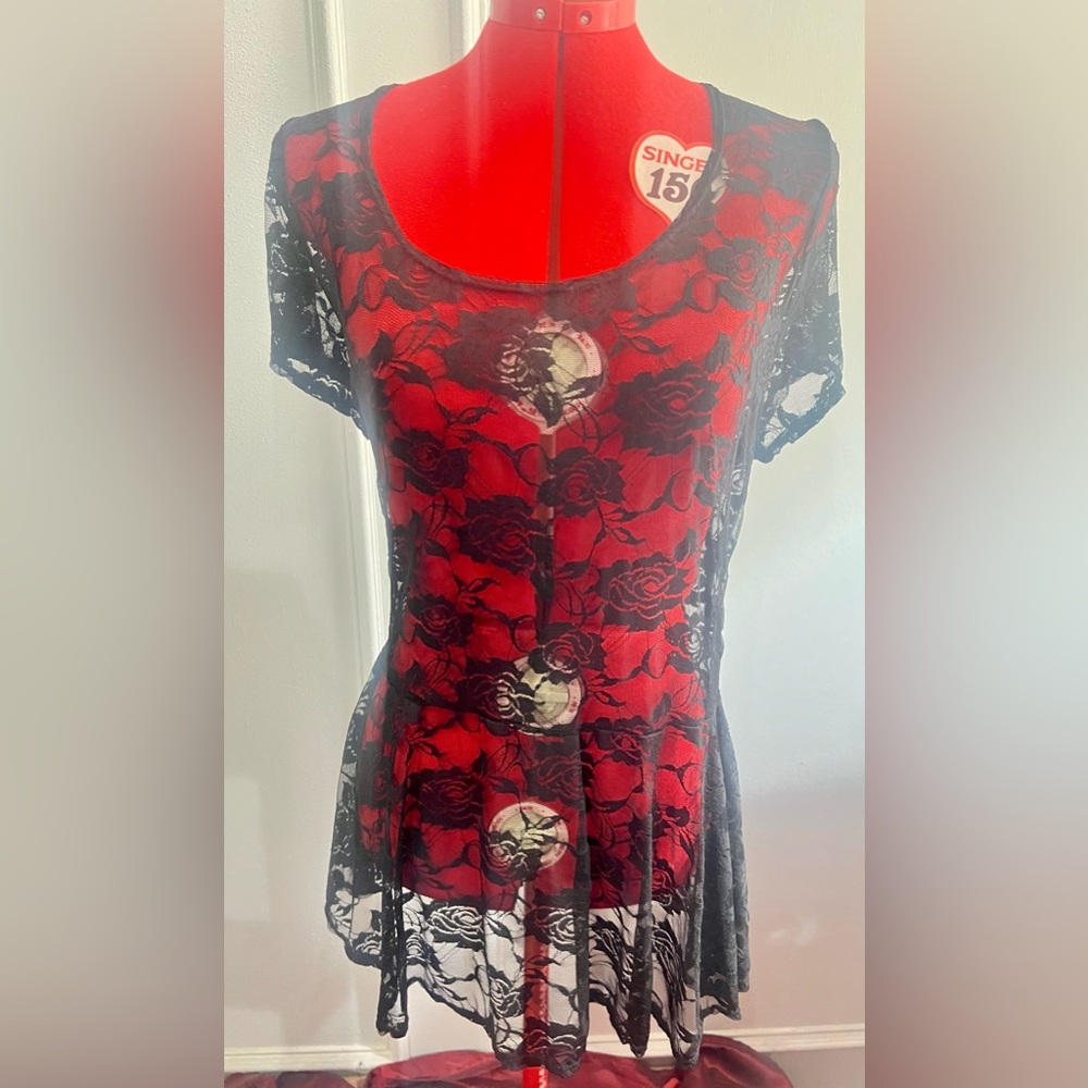 ACW American City Wear Lace Sheer Top Rose print black size 2X New with tag